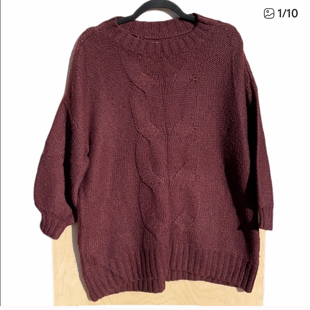 Aerie Cable Knit Sweater - Burgundy